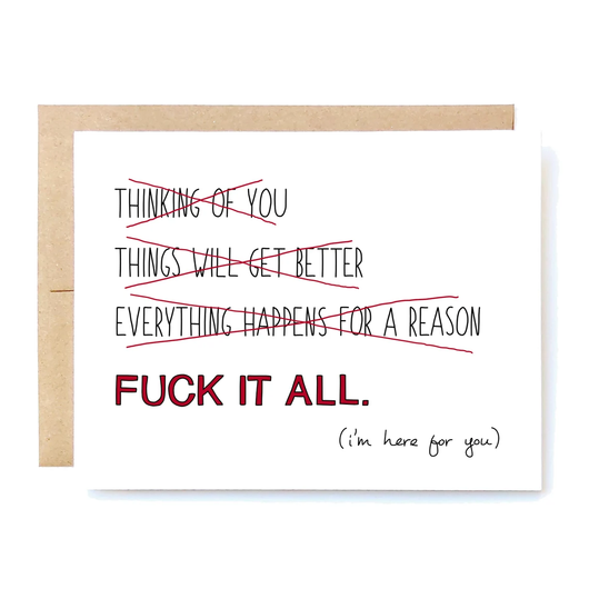 Cheeky Kumquat funny sympathy card with crossed-out clichés and f*ck it all message