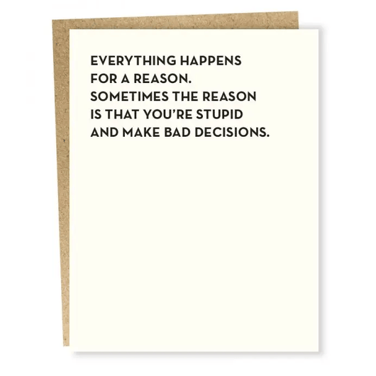 Sapling Press Funny Bad Decisions Letterpress Card - Birthday, Breakup