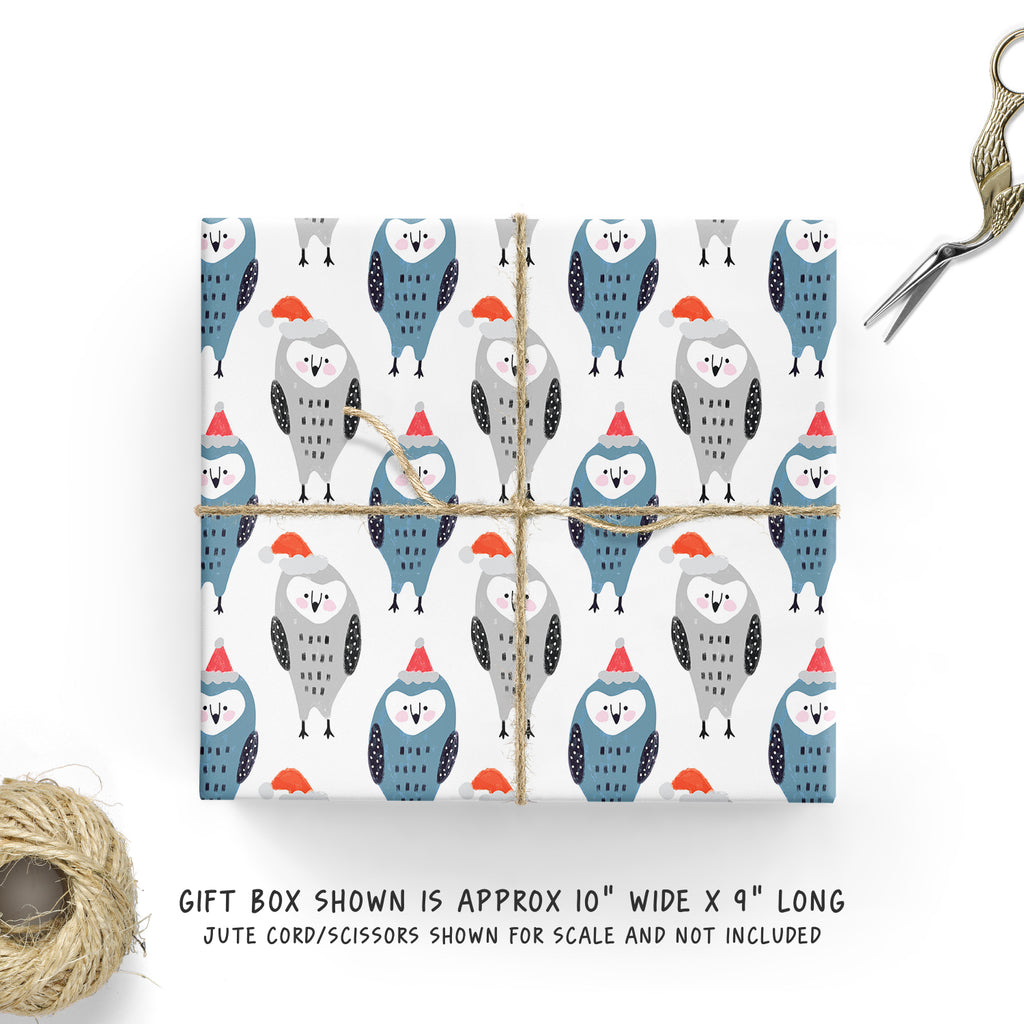 Christmas Owls Wrapping Paper. Holiday Gift Wrap Owls. Blue Grey In A