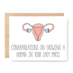 Funny Pregnancy Card. Funny New Baby Card. Funny Pregnancy Congrats Card. Uterus Card. Lady Parts In A Nutshell Cards Cheeky Kumquat Santa Clarita Valencia Gifts