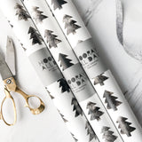 Holiday gift wrap. Christmas wrapping paper. Black and white wrapping paper. Block trees wrapping paper