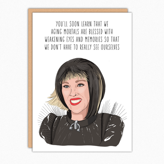 In A Nutshell Studio funny birthday card with fan-inspired aging humor quote