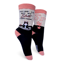 Cat Themed Womens Crew Socks For Cat Lover. Mothers Day Gifts. Cute Christmas Gifts. Stocking Stuffers. Trying to get my shit together socks