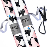 Cat lover wrapping paper. Kitties having a party gift wrap. Illustrated birthday wrap.