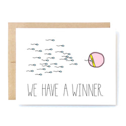 Funny Pregnancy Congrats Card. Funny New Baby Shower Card.  Pregnancy Announcement. We have a winner In A Nutshell Cards Cheeky Kumquat Santa Clarita Valencia Gifts