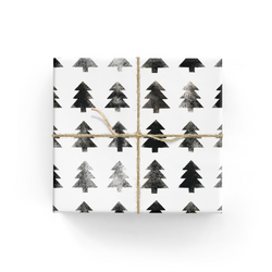 Holiday gift wrap. Christmas wrapping paper. Black and white wrapping paper. Block trees wrapping paper