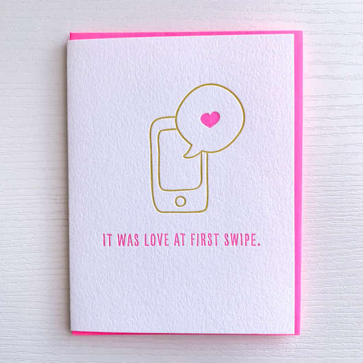 Love Card. Online Dating. Anniversary Card. Long Distance Greeting Card. Love at first swipe right
