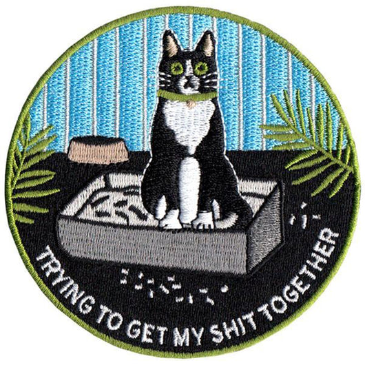 funny cat patch jacket backpack iron on trying to get my shit together