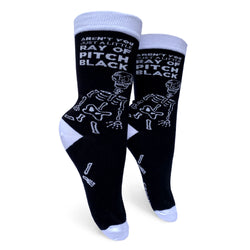 Skeleton graphic crew socks for women. Sassy pair of crew socks. Funny gift for best friend.