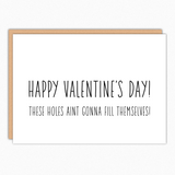 “In A Nutshell Studio funny Valentine’s Day card with naughty holes message in tall-skinny lettering