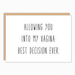 Funny Anniversary Card For Husband From Wife. Naughty Anniversary Card For Boyfriend. Naughty Anniversary Card For Her. Best Decision Ever