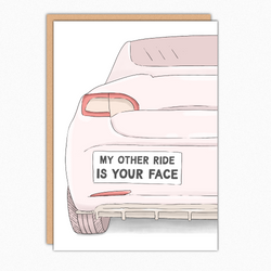naughty valentines day greeting card. tesla greeting card. my other ride