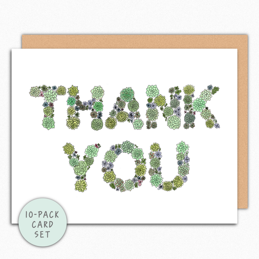 Succulent Thank You Card Set. Plant Lover Thank You Cards. 10-Pack of cards All Same Design. Appreciation Cards. Succulent Cards